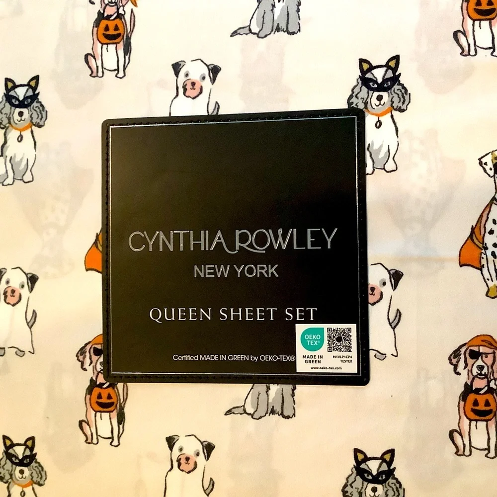 Cynthia Rowley Halloween Perfect Puppies Costume Sheet Set Queen New